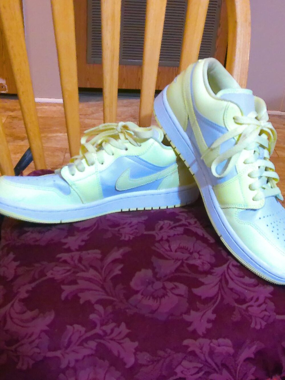Nike Women’s White and Yellow Air Jordan Sneakers, Size 10.5